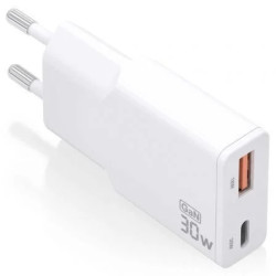 Cargador de Pared GaN Aisens ASCH-30W2P046-W/ 1xUSB Tipo-C/ 1xUSB/ 30W