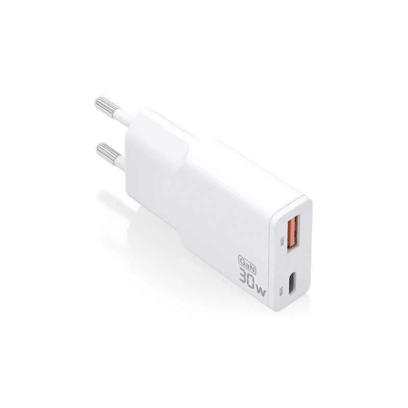 Cargador de Pared GaN Aisens ASCH-30W2P046-W/ 1xUSB Tipo-C/ 1xUSB/ 30W