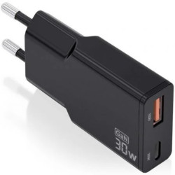 Cargador de Pared GaN Aisens ASCH-30W2P047-BK/ 1xUSB Tipo-C/ 1xUSB/ 30