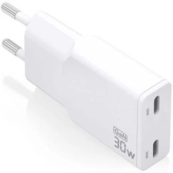 Cargador de Pared GaN Aisens ASCH-30W2P048-W/ 2xUSB Tipo-C/ 30W/ Blanc