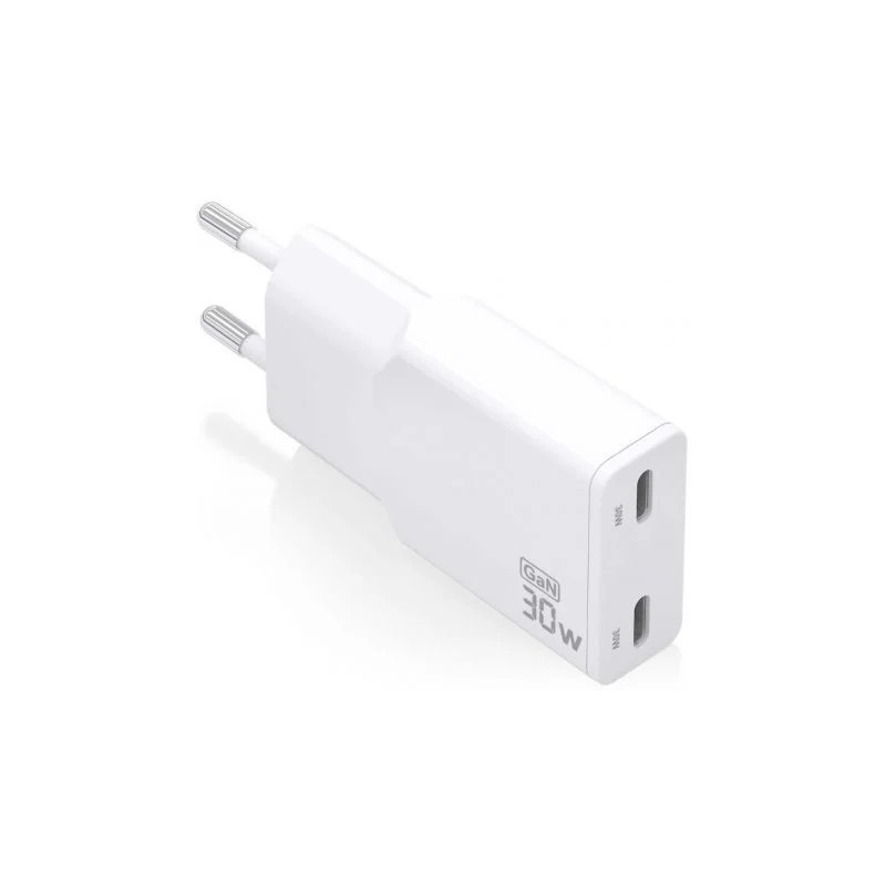 Cargador de Pared GaN Aisens ASCH-30W2P048-W/ 2xUSB Tipo-C/ 30W/ Blanc
