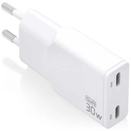 Cargador de Pared GaN Aisens ASCH-30W2P048-W/ 2xUSB Tipo-C/ 30W/ Blanc