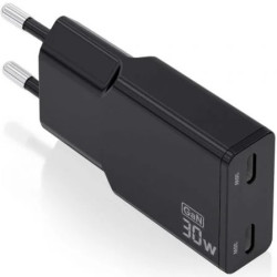 Cargador de Pared GaN Aisens ASCH-30W2P049-BK/ 2xUSB Tipo-C/ 30W/ Negr