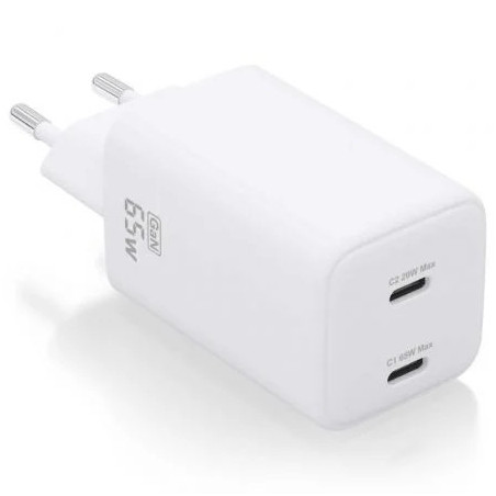 Cargador de Pared GaN Aisens ASCH-65W2P039-W/ 2xUSB Tipo-C/ 65W