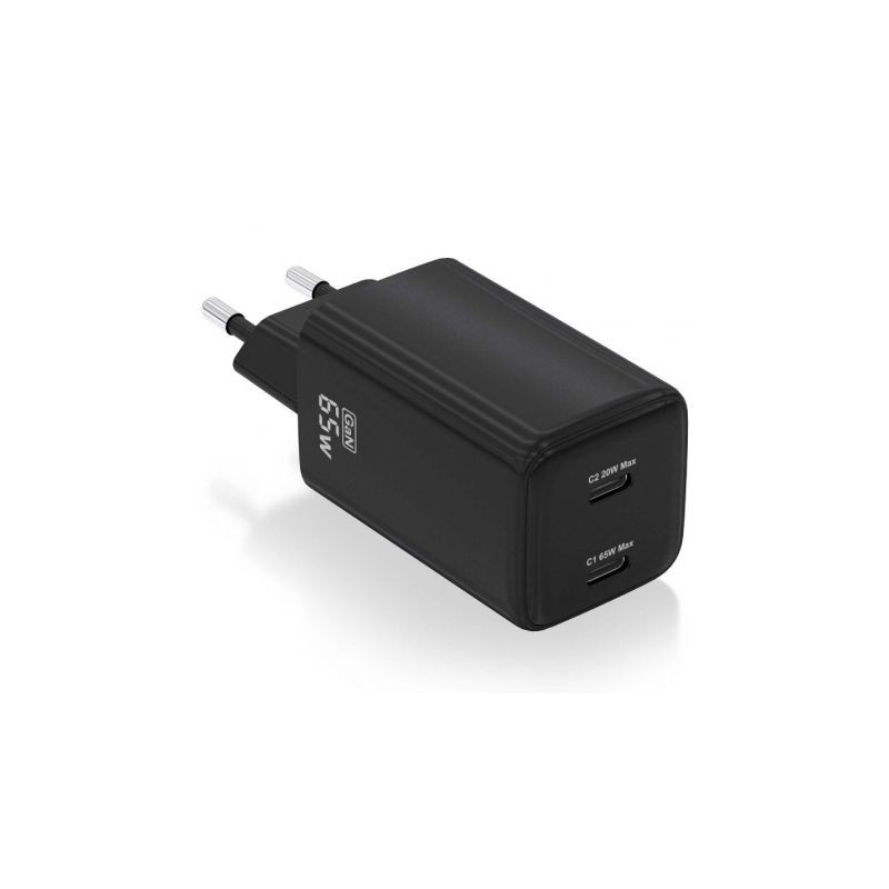 Cargador de Pared GaN Aisens ASCH-65W2P040-BK/ 2xUSB Tipo-C/ 65W