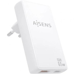 Cargador de Pared GaN Aisens ASCH-65W2P076-W/ 1xUSB Tipo-C/ 1xUSB/ 65W