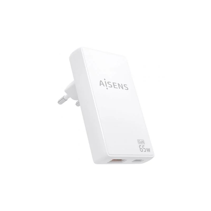 Cargador de Pared GaN Aisens ASCH-65W2P076-W/ 1xUSB Tipo-C/ 1xUSB/ 65W