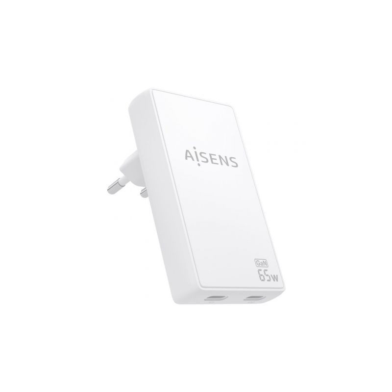 Cargador de Pared GaN Aisens ASCH-65W2P077-W/ 2xUSB Tipo-C/ 65W/ Blanc