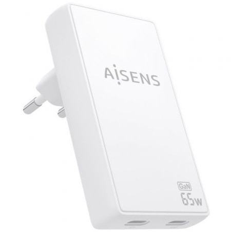 Cargador de Pared GaN Aisens ASCH-65W2P077-W/ 2xUSB Tipo-C/ 65W/ Blanc