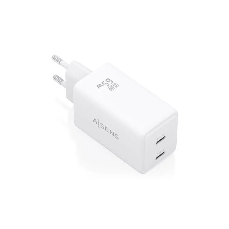 Cargador de Pared GaN Aisens ASCH-65W2P078-W/ 2xUSB Tipo-C/ 65W/ Blanc