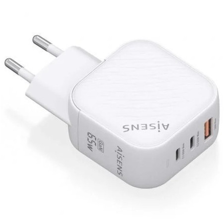 Cargador de Pared GaN Aisens ASCH-65W3P026-W/ 2xUSB Tipo-C/ 1xUSB/ 65W