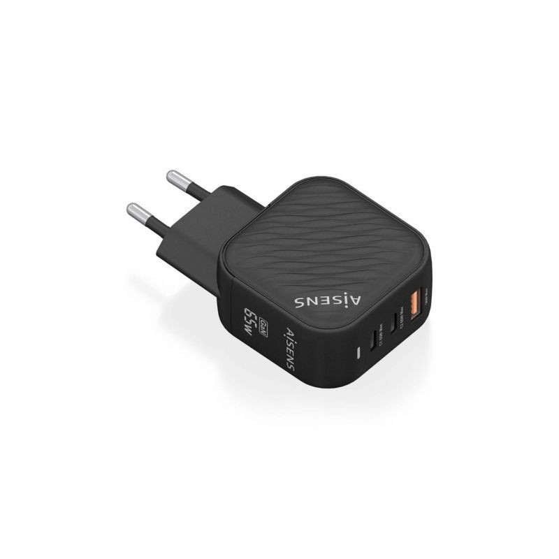 Cargador de Pared GaN Aisens ASCH-65W3P027-BK/ 2xUSB Tipo-C/ 1xUSB/ 65