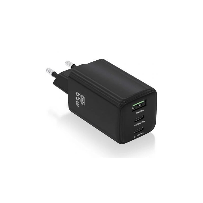 Cargador de Pared GaN Aisens ASCH-65W3P042-BK/ 2xUSB Tipo-C/ 1xUSB/ 65