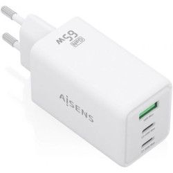 Cargador de Pared GaN Aisens ASCH-65W3P072-W/ 2xUSB Tipo-C/ 1xUSB/ 65W