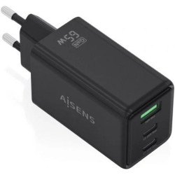Cargador de Pared GaN Aisens ASCH-65W3P073-BK/ 2xUSB Tipo-C/ 1xUSB/ 65