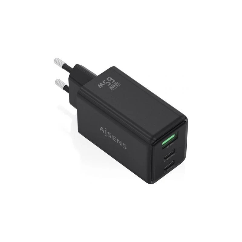 Cargador de Pared GaN Aisens ASCH-65W3P073-BK/ 2xUSB Tipo-C/ 1xUSB/ 65
