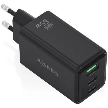 Cargador de Pared GaN Aisens ASCH-65W3P073-BK/ 2xUSB Tipo-C/ 1xUSB/ 65