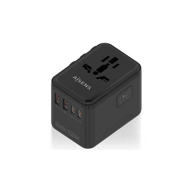 Cargador de Pared Universal GaN para Viaje Aisens ASPS-2A2C08-BK/ Toma