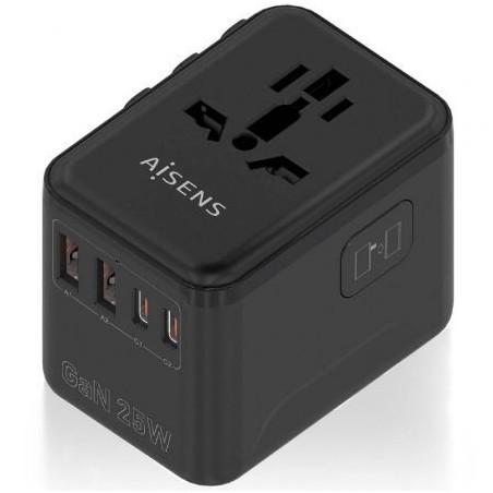 Cargador de Pared Universal GaN para Viaje Aisens ASPS-2A2C08-BK/ Toma