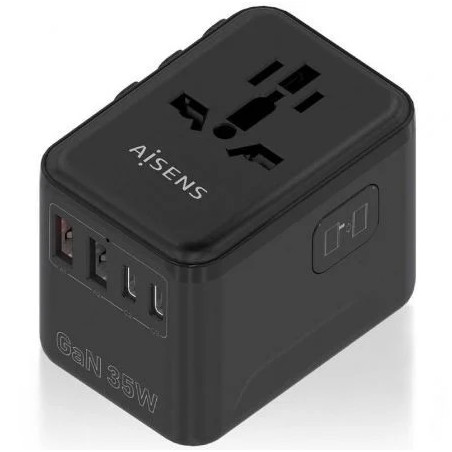 Cargador de Pared Universal GaN para Viaje Aisens ASPS-2A3C09-BK/ Toma