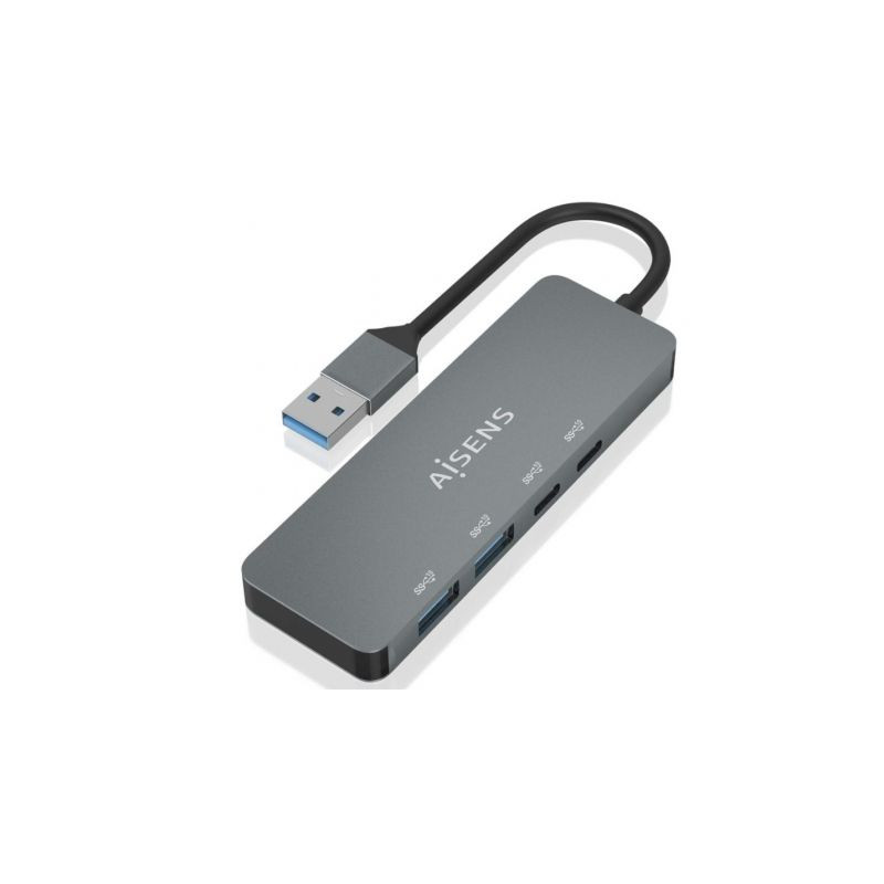Hub USB 3.2 Aisens A106-0696/ 2xUSB/ 2xUSB Tipo-C/ Gris