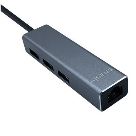 Hub USB Tipo-C Aisens A109-0396/ 3xUSB/ 1xRJ45/ Gris
