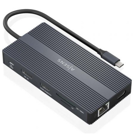 Docking USB Tipo-C Aisens ASUC-12P017-GR/ 2xHDMI 4K/ 4xUSB/ 1xUSB Tipo