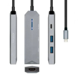 Docking USB Tipo-C Aisens ASUC-4P002-GR/ 1xHDMI 4K/ 2xUSB/ 1xUSB Tipo-