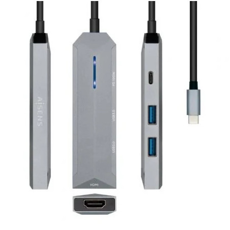 Docking USB Tipo-C Aisens ASUC-4P002-GR/ 1xHDMI 4K/ 2xUSB/ 1xUSB Tipo-