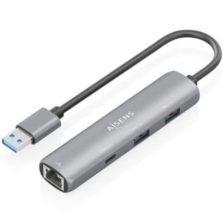 Hub USB Aisens ASUC-4P035-GR/ 1xUSB Tipo-C/ 2xUSB/ 1xRJ45/ Gris