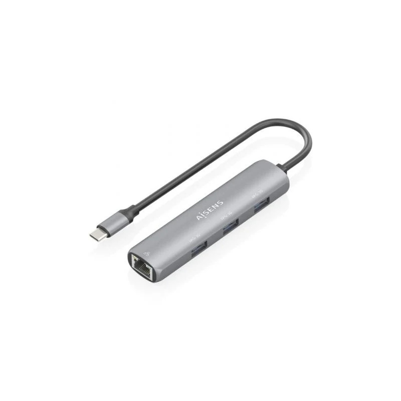 Hub USB Tipo-C Aisens ASUC-4P038-GR/ 3xUSB/ 1xRJ45/ Gris