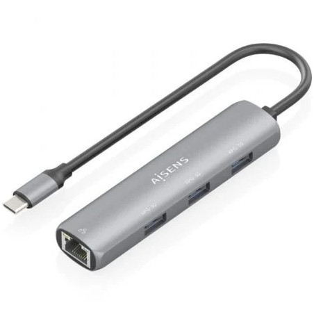 Hub USB Tipo-C Aisens ASUC-4P038-GR/ 3xUSB/ 1xRJ45/ Gris