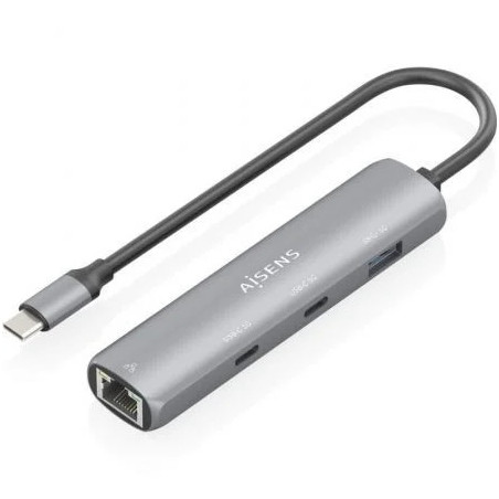Hub USB Tipo-C Aisens ASUC-4P040-GR/ 2xUSB Tipo-C/ 1xUSB/ 1xRJ45/ Gris