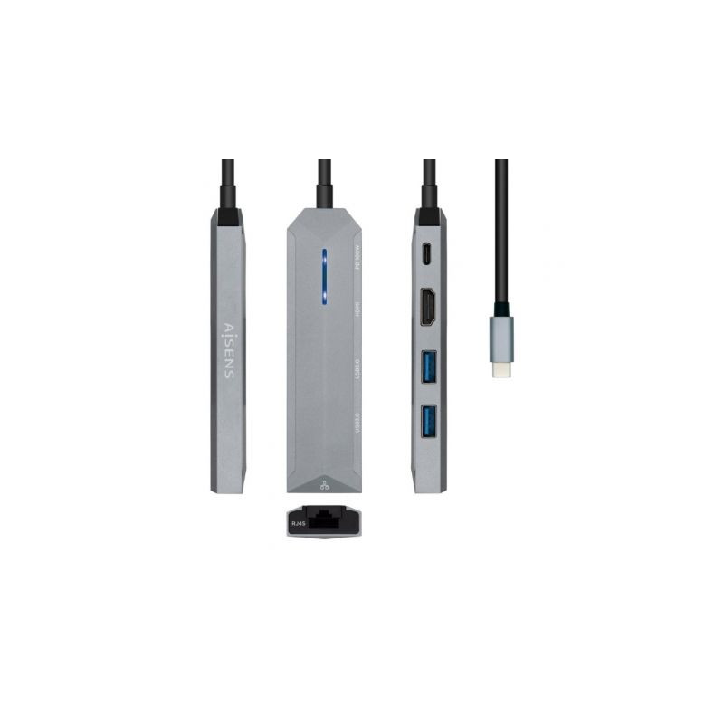 Docking USB Tipo-C Aisens ASUC-5P003-GR/ 1xHDMI 4K/ 2xUSB/ 1xRJ45/ 1xU