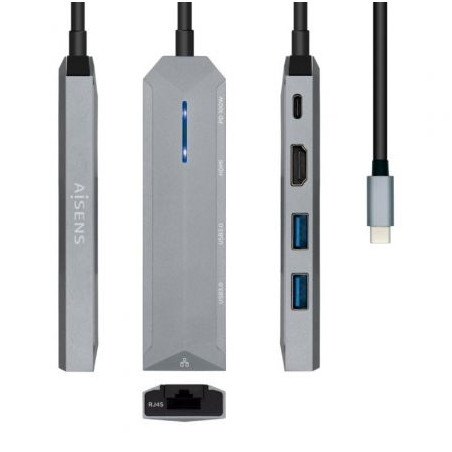Docking USB Tipo-C Aisens ASUC-5P003-GR/ 1xHDMI 4K/ 2xUSB/ 1xRJ45/ 1xU