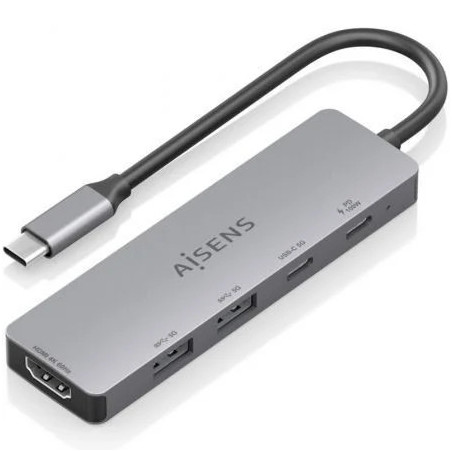 Docking USB Tipo-C Aisens ASUC-5P028-GR/ 1xHDMI 4K/ 2xUSB/ 2xUSB Tipo-