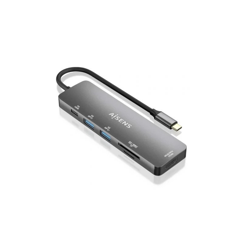 Docking USB Tipo-C Aisens ASUC-6P016-GR/ 1xHDMI 4K/ 2xUSB/ 1xLector Ta