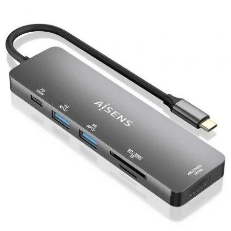 Docking USB Tipo-C Aisens ASUC-6P016-GR/ 1xHDMI 4K/ 2xUSB/ 1xLector Ta