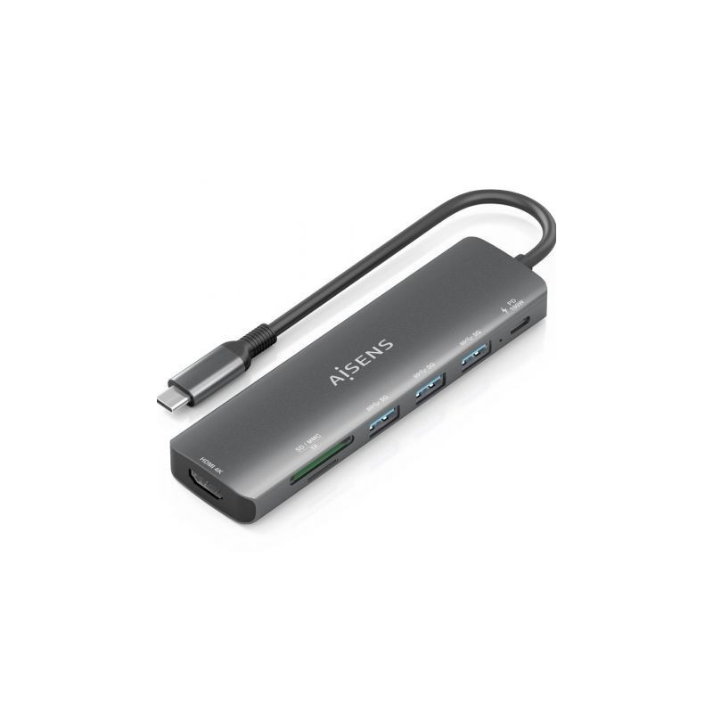 Docking USB Tipo-C Aisens ASUC-7P025-GR/ 1xHDMI 4K/ 3xUSB/ 1xUSB Tipo-