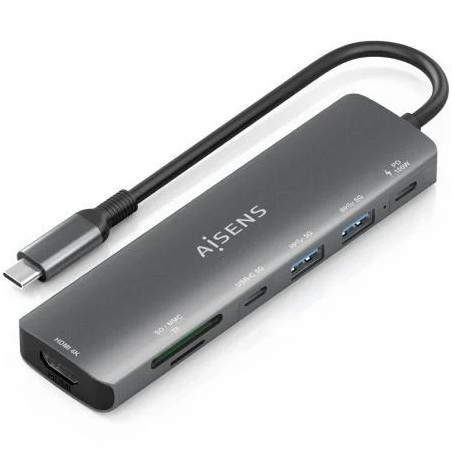 Docking USB Tipo-C Aisens ASUC-7P026-GR/ 1xHDMI 4K/ 2xUSB/ 1xUSB Tipo-