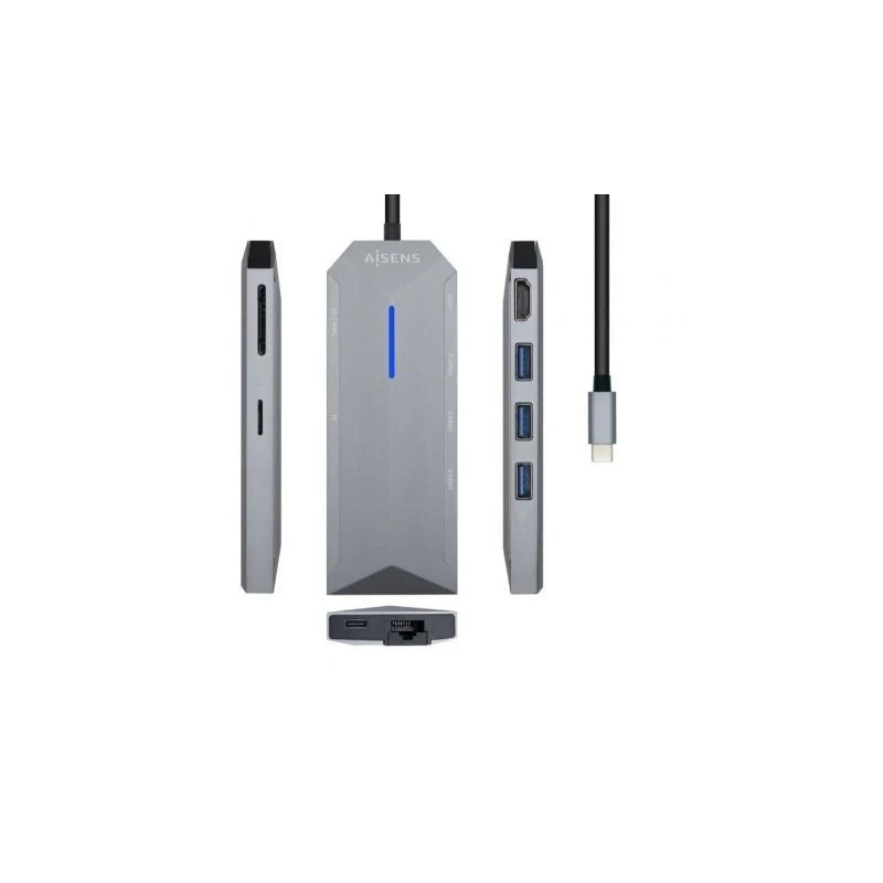 Docking USB Tipo-C Aisens ASUC-8P004-GR/ 1xHDMI 4K/ 3xUSB/ 1xRJ45/ 1xL