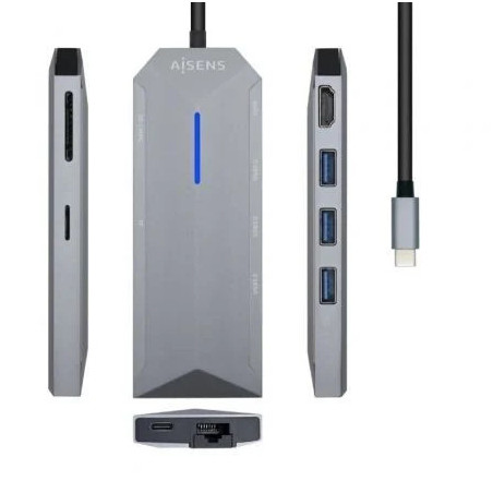 Docking USB Tipo-C Aisens ASUC-8P004-GR/ 1xHDMI 4K/ 3xUSB/ 1xRJ45/ 1xL