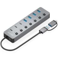 Hub USB Tipo-C + USB 3.1 Aisens ASUC-8P043-GR/ 4xUSB/ 3xUSB Tipo-C/ 1x