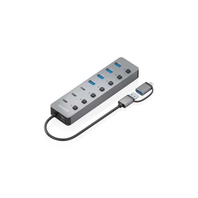 Hub USB Tipo-C + USB 3.1 Aisens ASUC-8P043-GR/ 4xUSB/ 3xUSB Tipo-C/ 1x