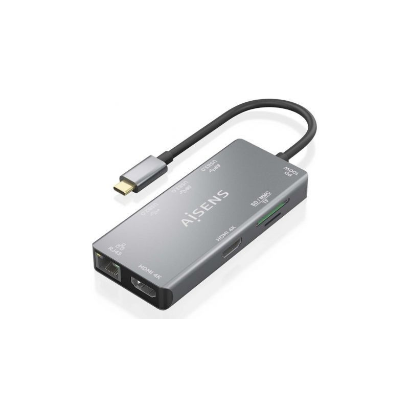 Docking USB Tipo-C Aisens ASUC-9P018-GR/ 2xHDMI 4K/ 3xUSB/ 1 | APLIUM