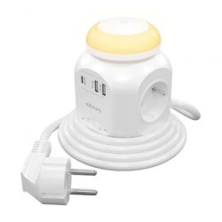 Regleta con Interruptor y Luz Nocturna Aisens ASPS-2A1CLPQ02-W/ 4 Toma