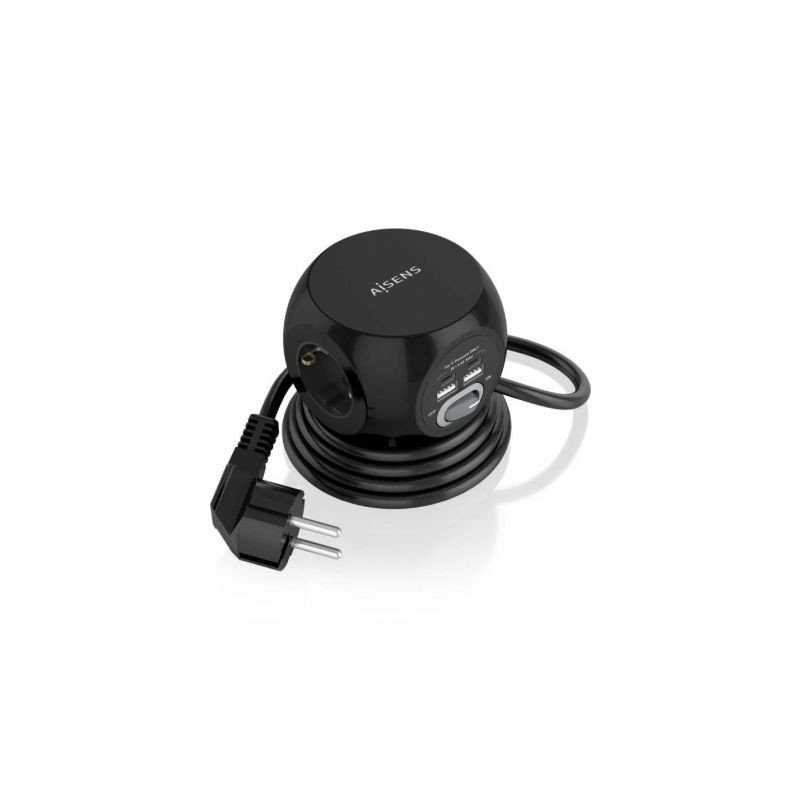 Regleta con Interruptor Aisens ASPS-2A2C05-BK/ 3 Tomas de Corriente/ 2