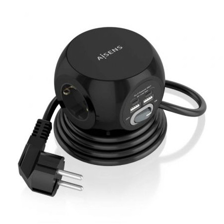 Regleta con Interruptor Aisens ASPS-2A2C05-BK/ 3 Tomas de Corriente/ 2