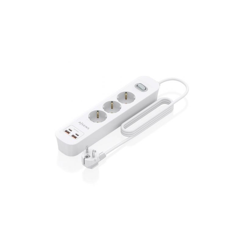 Regleta con Interruptor Aisens ASPS-2A2C10-W/ 3 Tomas de Corriente/ 2