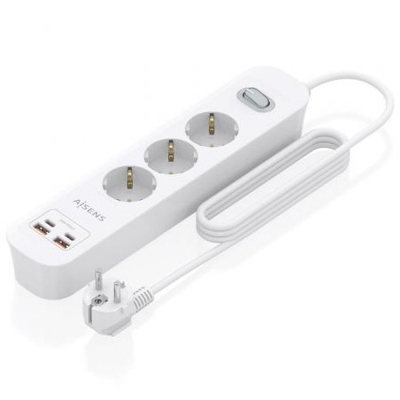 Regleta con Interruptor Aisens ASPS-2A2C10-W/ 3 Tomas de Corriente/ 2
